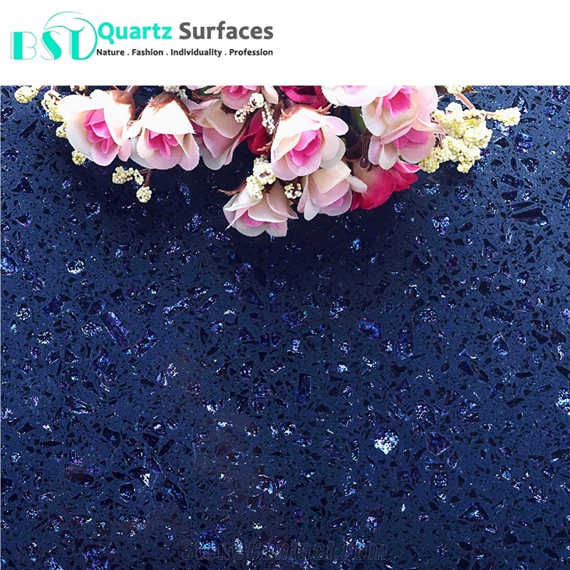 Crystal Quartz Stone Kitchen Countertops with Purple Metal