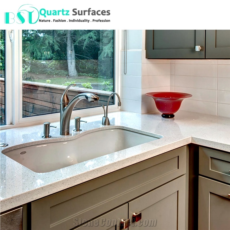 White Mirror Fleck Engineered Quartz Stone for Countertop