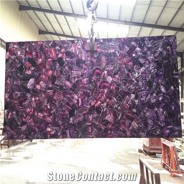 Backlit Natural Luxury Stone Purple Fluorite Gemstone Slab/Tile