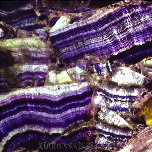 Backlit Natural Luxury Stone Purple Fluorite Gemstone Slab/Tile