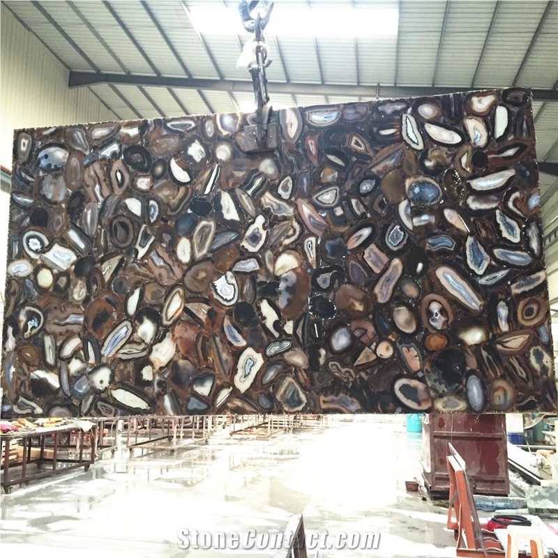 Dark Grey Gemstone Slab,Dark Agate Stone Tiles,Dark Grey Semiprecious