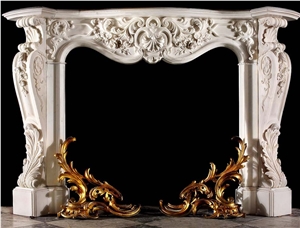 Own Factory White Marble Handcarved Fireplace Mantel