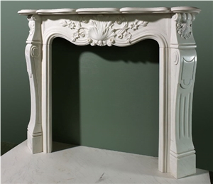 Own Factory White Marble Handcarved Fireplace Mantel