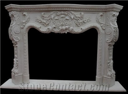 Own Factory White Marble Handcarved Fireplace Mantel