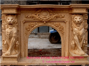 Lion Brown Marble Fireplace Marble Mantel Fireplace Mantel