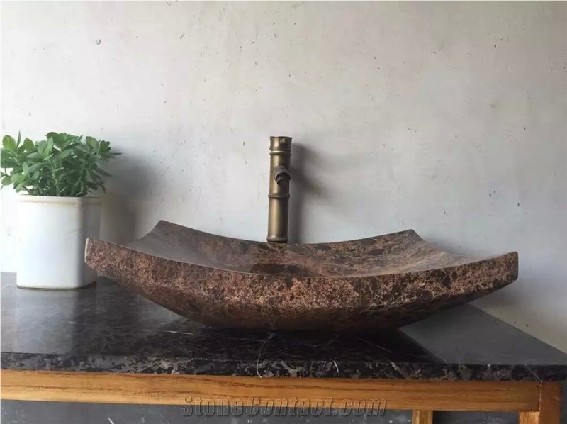 Brown Coffee Marble Sink Bathroom Rectangle Basin