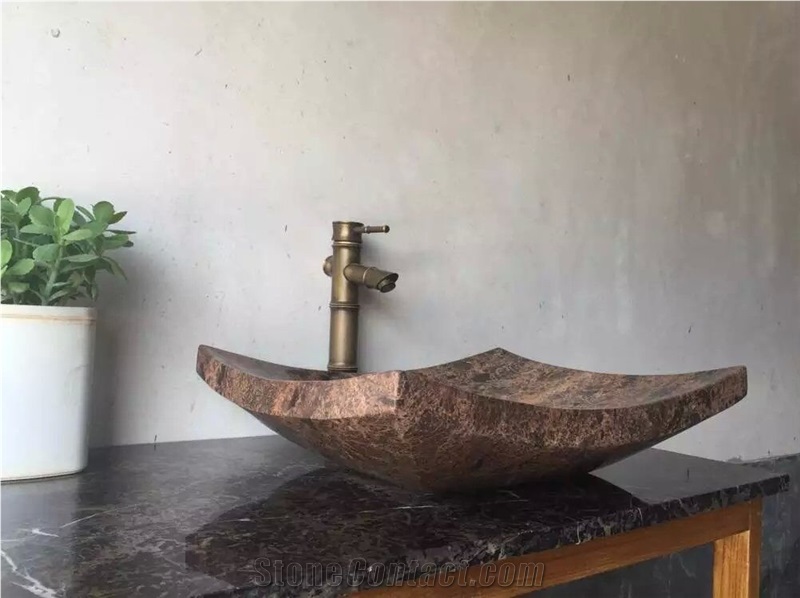 Brown Coffee Marble Sink Bathroom Rectangle Basin
