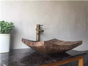 Brown Coffee Marble Sink Bathroom Rectangle Basin