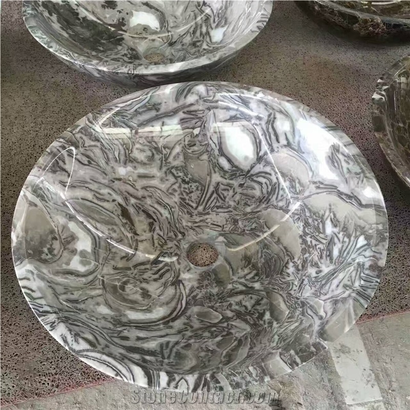 Gris Fossil Marble Sinks, Seashell Grey Marble Round Basins