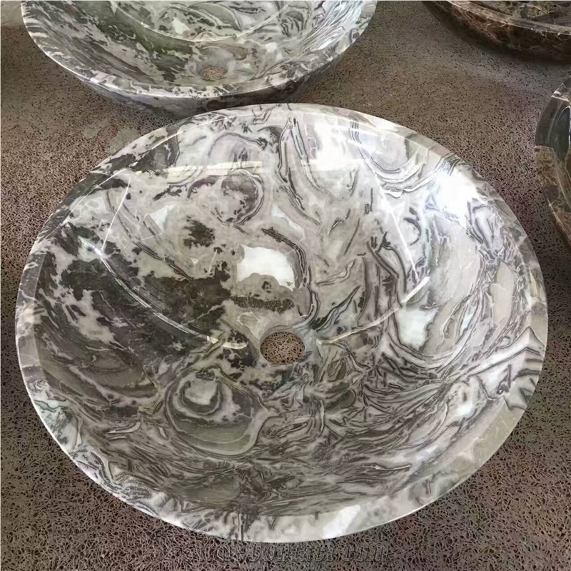 Gris Fossil Marble Sinks, Seashell Grey Marble Round Basins