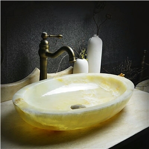 Light Green Onyx Stone  Above Counter Washbasin Oval Basin