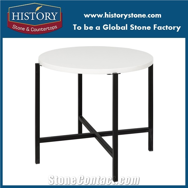 Stone Top Round Coffee Table Hotel Furniture with Metal Frame
