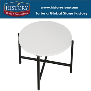 Stone Top Round Coffee Table Hotel Furniture with Metal Frame
