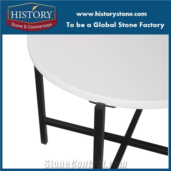 Stone Top Round Coffee Table Hotel Furniture with Metal Frame