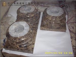 Dark Emperador Brown Marble Column Base Sculptured