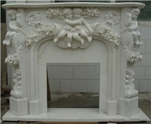 Indoor White Marble Stone Fireplace Mantel