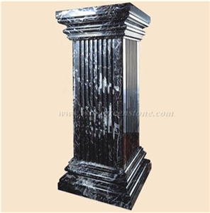 Black Marquina Marble Column, Stone Roman Post