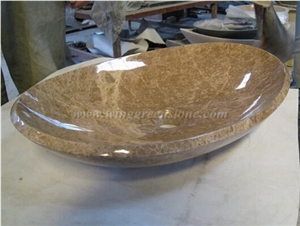 China Emperador Light Marble Wash Sink, Oval/Round
