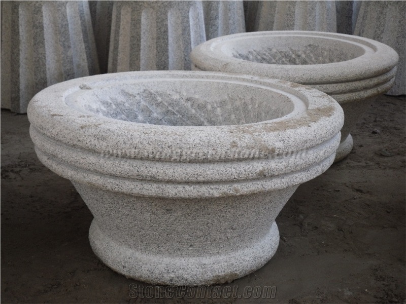 Granite Flower Pot,Light Grey ,Yellow, Winggreen