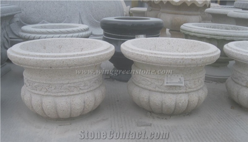 Granite Flower Pot,Light Grey ,Yellow, Winggreen