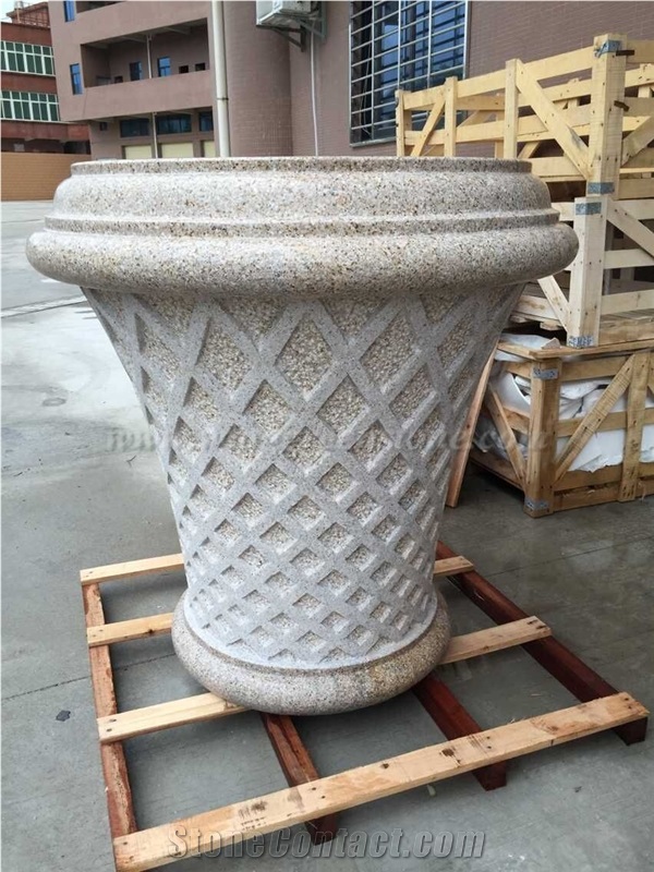 Granite Flower Pot,Light Grey ,Yellow, Winggreen