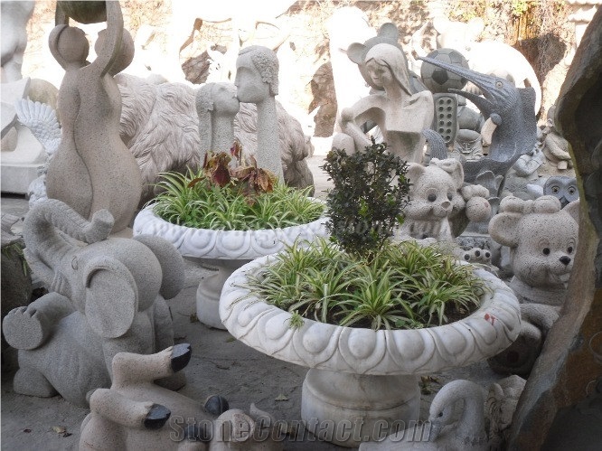 Granite Flower Pot,Light Grey ,Yellow, Winggreen