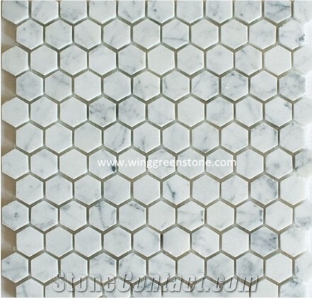 Hexagon/Rectangular Mosaic White Marble Tile