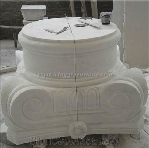 Ionic Column Beige Marble Hand Carved Column Tops