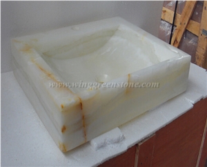 White Onyx Rectangle Wash Basin, Stone Sinks