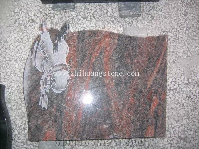 Horse Etching Symphony Purple Granite Headstone