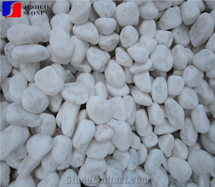 Snow White Marble Tumbled Pebble Stone Walkways