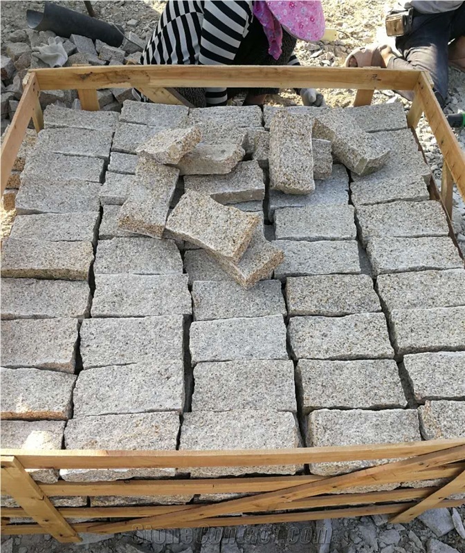 G682 Granite Cube Stone Paver,Rust Sesame China Cobble Stone Landscaping Wall Brick