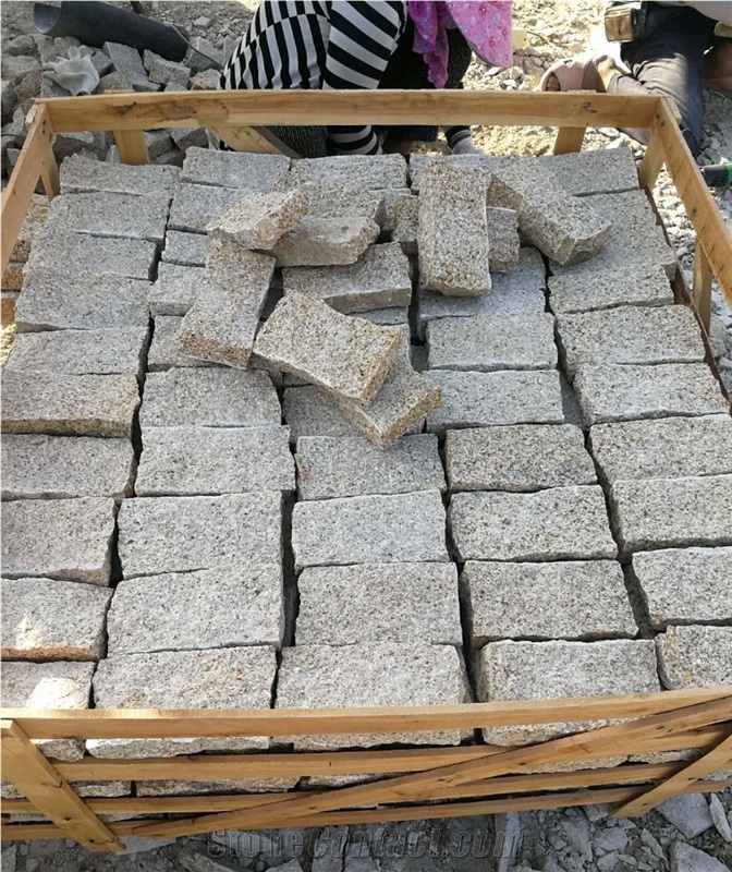 G682 Granite Cube Stone Paver,Rust Sesame China Cobble Stone Landscaping Wall Brick
