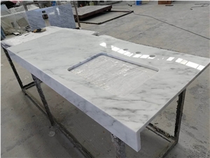 Bianco Bruille Marble Dining Table Top in Kitchen