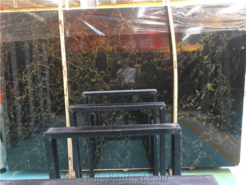 Black Portoro Gold Marble Slab