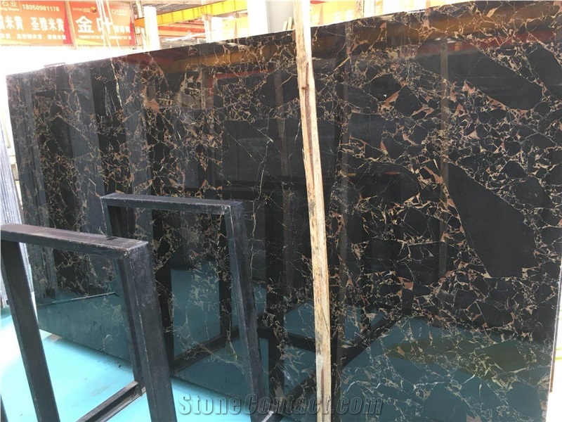 Black Portoro Gold Marble Slab