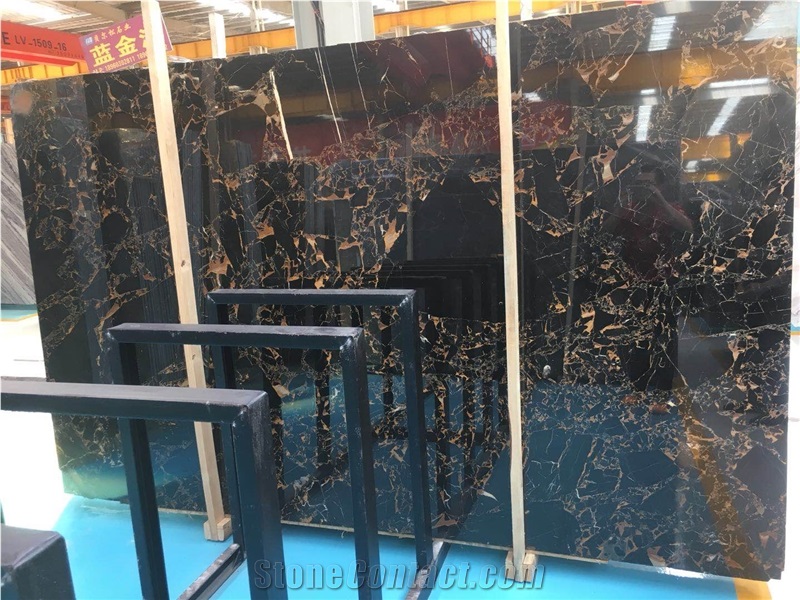 Black Portoro Gold Marble Slab