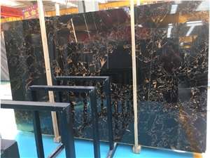 Black Portoro Gold Marble Slab