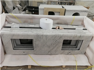 Carrera Marble Countertop with Double Sink Cutout Carrera Marble Countertop with Double Sink Cutout