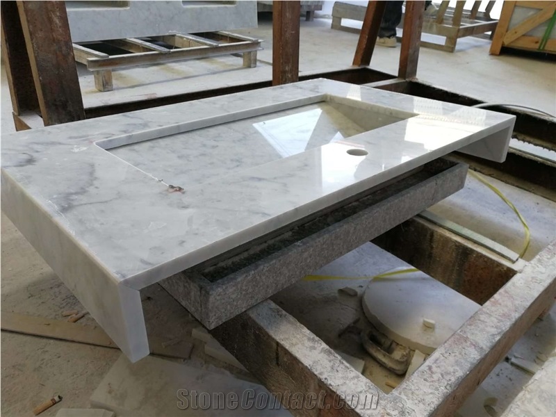 Carrera White Marble Master Bath Vanity Tops