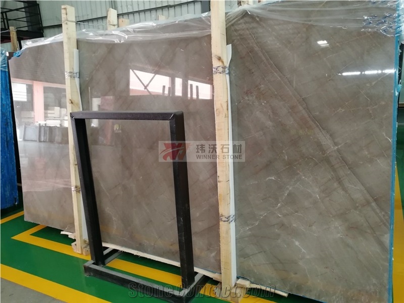 China Soft Brown Color Coffer Silk Marble Slabs