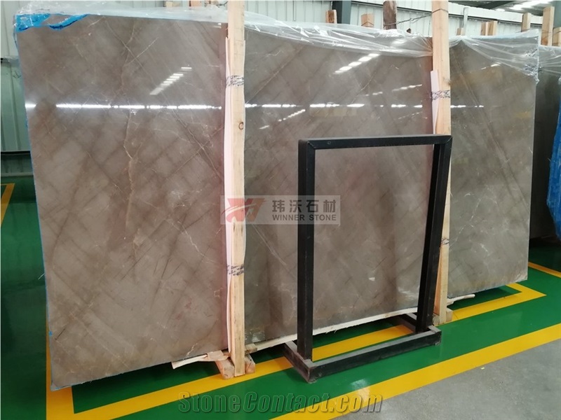 China Soft Brown Color Coffer Silk Marble Slabs