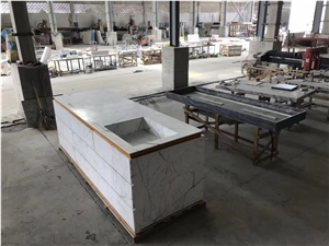 Engineered White Quartz Solid Surface Kitchen Top