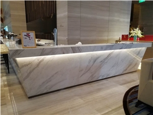 Greek White Volakas Marble Reception Desk Counter