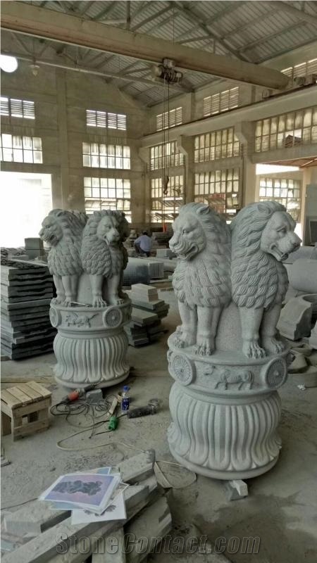 Lion Statue Light Grey Granite G603 Animal Stone
