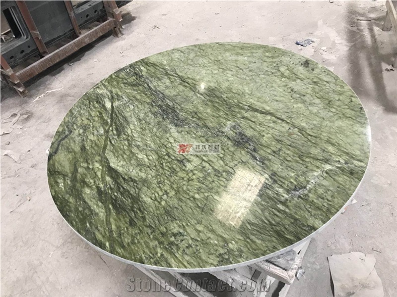 Polished Ming Green Marble Round Table Tops