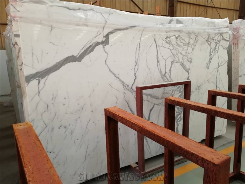 Polishing Book Match Statuario White Marble Slab