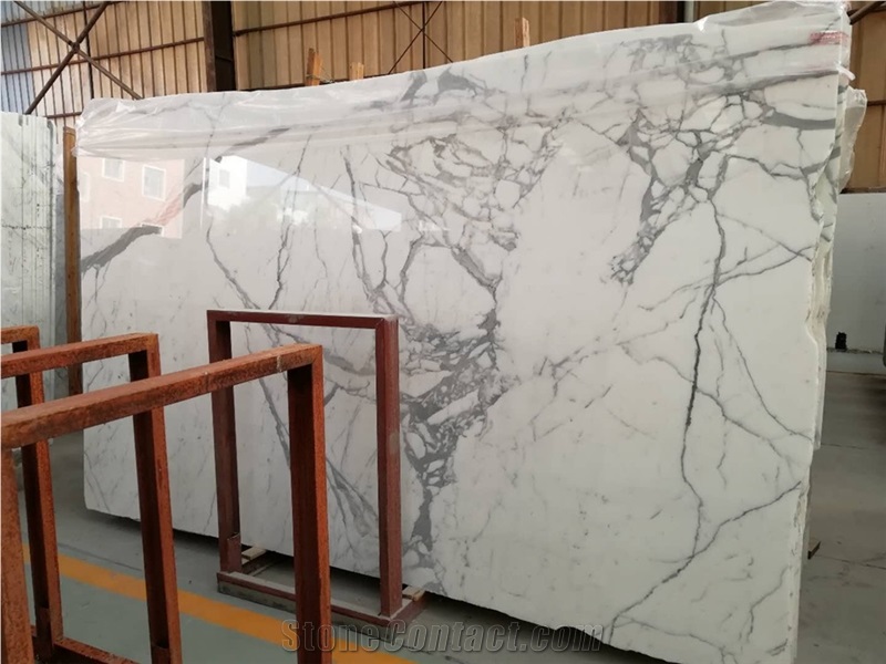 Polishing Book Match Statuario White Marble Slab