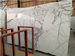 Polishing Book Match Statuario White Marble Slab