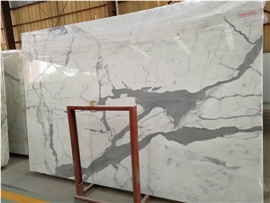 Polishing Book Match Statuario White Marble Slab